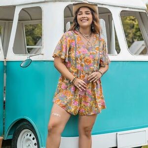 Floral print Butterfly Sleeve V-Neck Romper in 2XL by Rustydusty curve